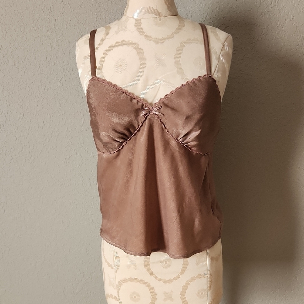 No Boundaries Satin Cami in Taupe Brown
